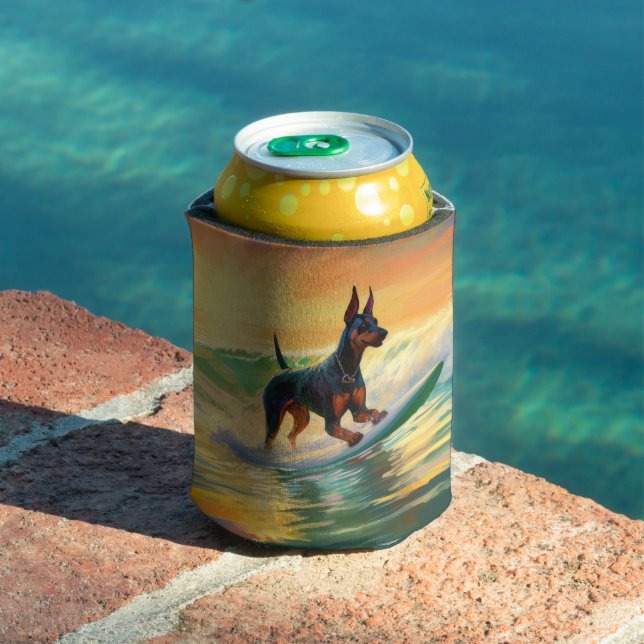 Enfriador De Latas Pintura Doberman Beach Surfing (Piscina in situ)
