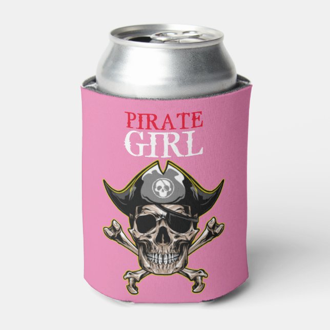 ENFRIADOR DE LATAS PIRATE SKULL PINK CHICA REFRIGERADOR DE BEBIDAS (Lata Anverso)