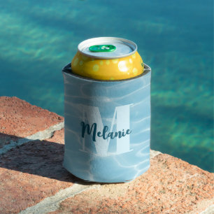 Enfriador De Latas Piscina azul monograma personalizada Moderna