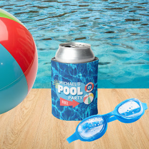 Enfriador De Latas Piscina de verano Fiesta Tropical Cumpleaños Azul