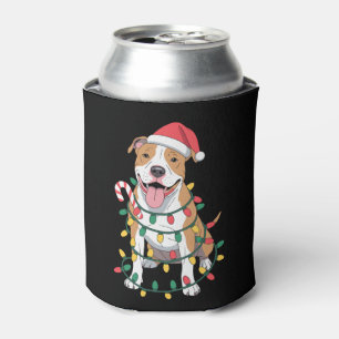 Enfriador De Latas Pitbull de Navidad Perro Gorro de Santa Luces Caña