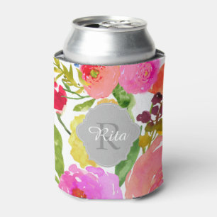 Enfriador De Latas PixDezines Acuarela floral/fondo de bricolaje