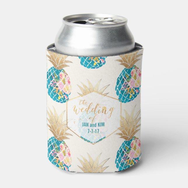Enfriador De Latas PixDezines Aloha Pineapples Patrón/fondo DIY (Lata Anverso)