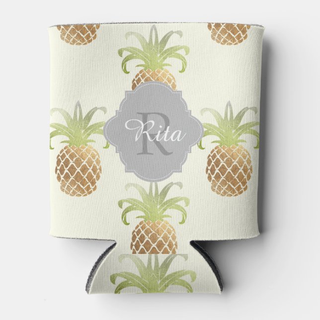 Enfriador De Latas PixDezines Faux Metallic Pineapples Pattern (Anverso)