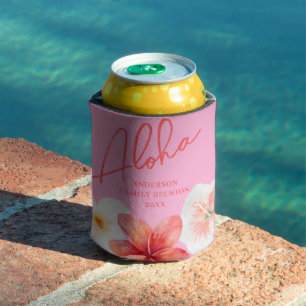 Enfriador De Latas Placa de papel de flor tropical Luau rosa