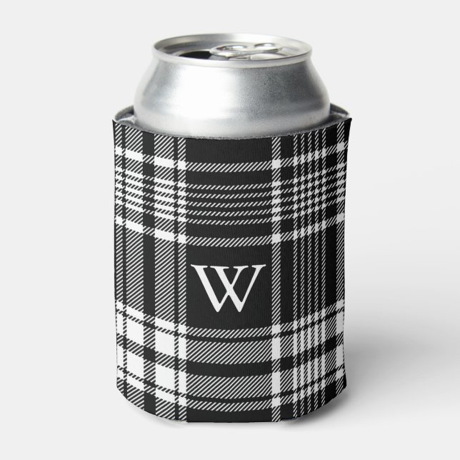 Enfriador De Latas Placa Tartán blanco y negro (Lata Anverso)