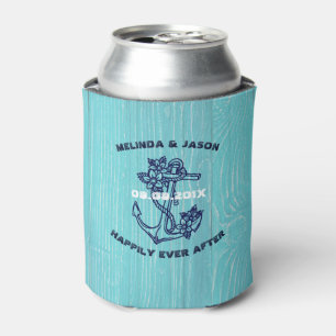 Enfriador De Latas Placas de madera azul Ancla náutica azul oscuro