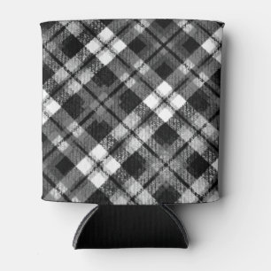 Enfriador De Latas Plaid Check Tartan Black White Farmhouse Moderno
