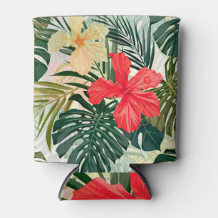 Enfriador De Latas Plantas tropicales hawaianas, flores de colores.