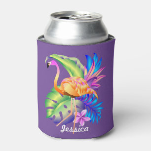 Enfriador De Latas Plantas tropicales y Flamingo Purple personalizado