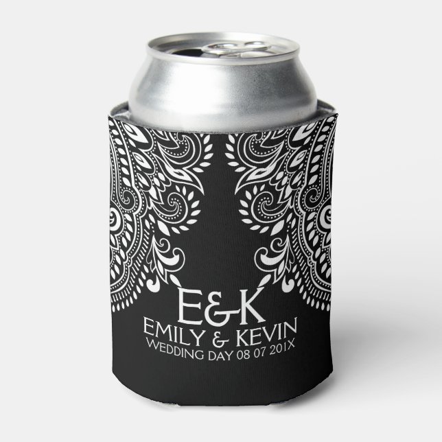 Enfriador De Latas Plantilla de Boda de encaje de Swirls Blancos (Lata Anverso)