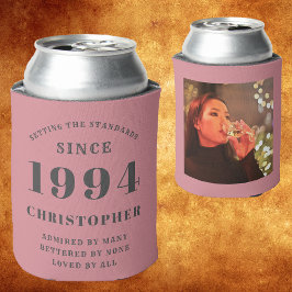 Enfriador De Latas Plantilla fotográfica de 30 años rosa y gris de 19