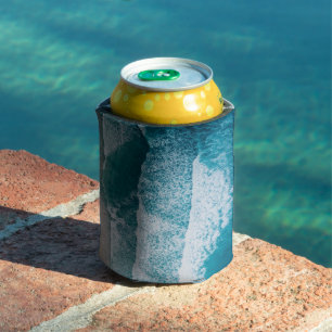 Enfriador De Latas Playa de arena de las olas del océano azul