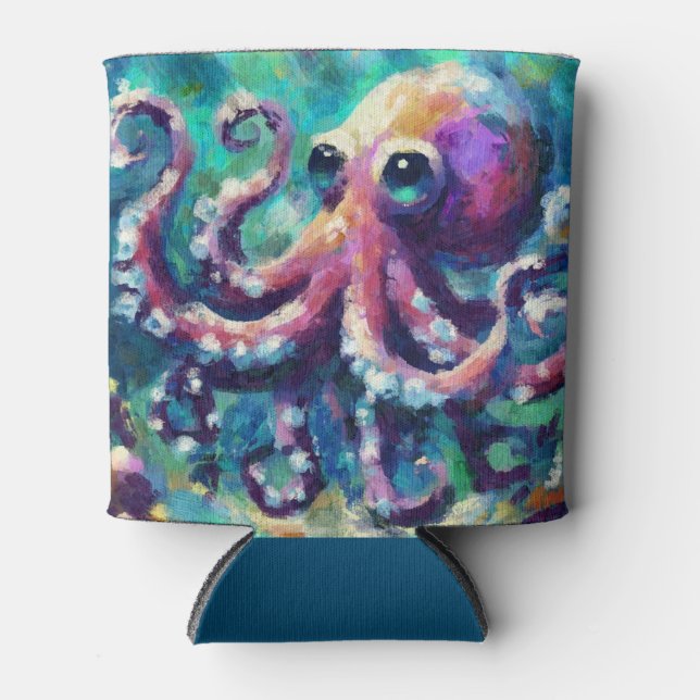 Enfriador De Latas Playa náutica costera del pulpo caprichoso (Anverso)