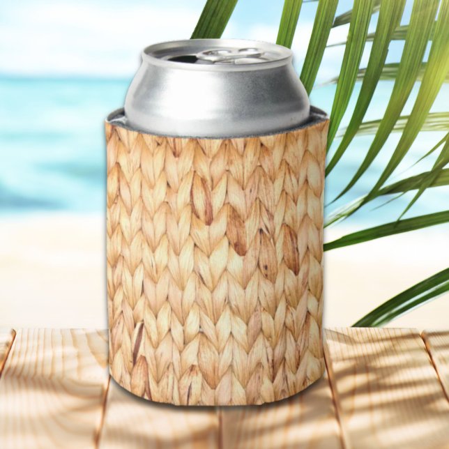 Enfriador De Latas playa rústica isla tropical trenzada de mimbre (rustic beach tropical island woven wicker can cooler)