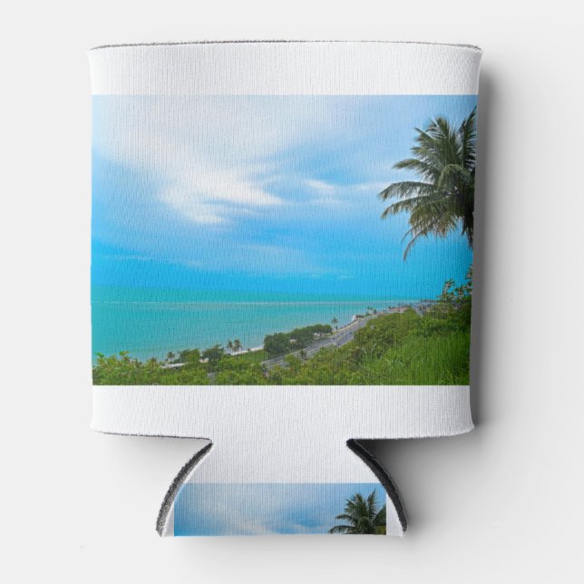 Enfriador De Latas Playa tranquila con palmera de coco (Anverso)