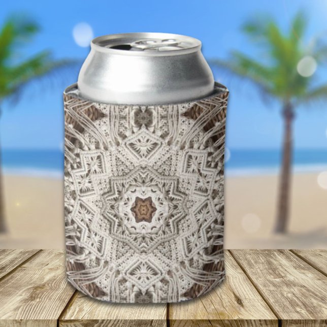 Enfriador De Latas playa tropical boho moda tribal macrame crochet (tropical beach boho chic tribal macrame crochet can cooler)