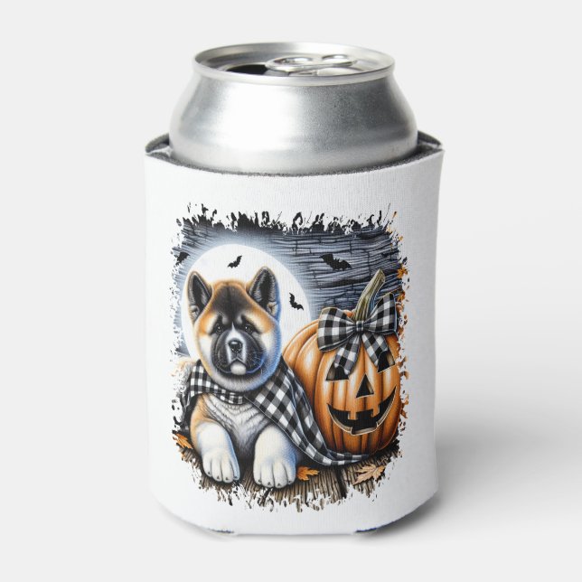Enfriador De Latas Plaza de Halloween de Perro Akita (Lata Anverso)