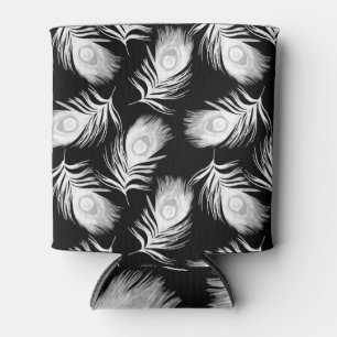 Enfriador De Latas Plumas de pavo real, patrón de crayón decorativo.