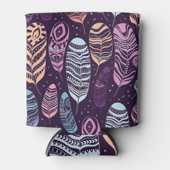 Enfriador De Latas plumas étnicas: negro y blanco (Anverso)