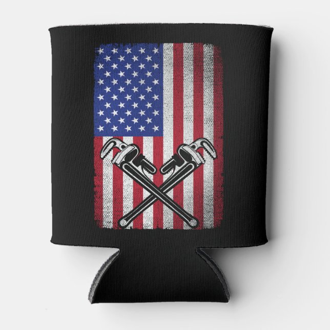 Enfriador De Latas Plumber Patriótico Usa Bandera Estadounidense Pipe (Anverso)
