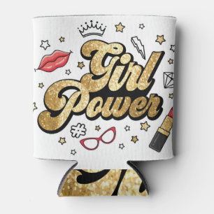 Enfriador De Latas Poder chica: Purpurina feminista vintage.