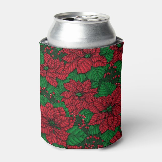 Enfriador De Latas Poinsettia, patrón de Navidades (Lata Anverso)