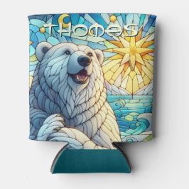 Enfriador De Latas Polar Bear Faux Stained Glass Personalizado