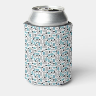 Enfriador De Latas polka azul frijol gris punto patrón retro decoraci