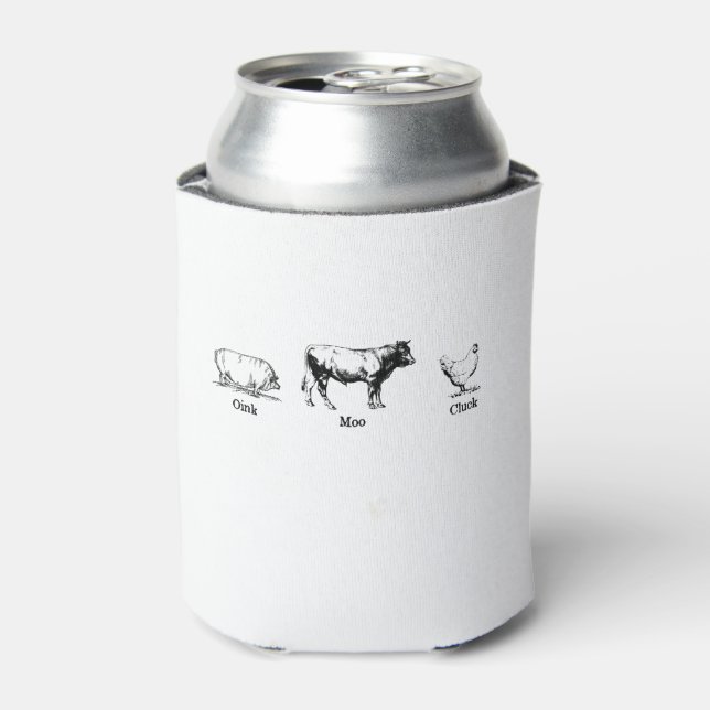 Enfriador De Latas Pollo de vaca lechera retro Oink Moo Cluck (Lata Anverso)