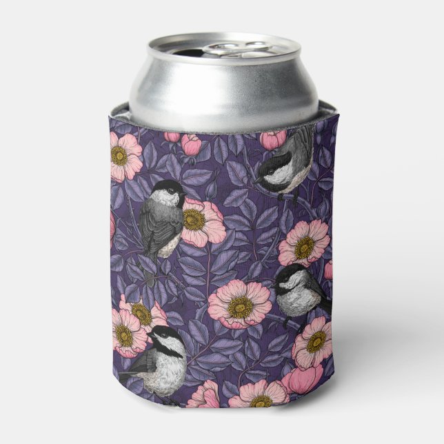 Enfriador De Latas Pollos en el rosa salvaje en rosa y violeta (Lata Anverso)