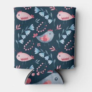 Enfriador De Latas Pollos populares: Patrón acuarela sin foco.