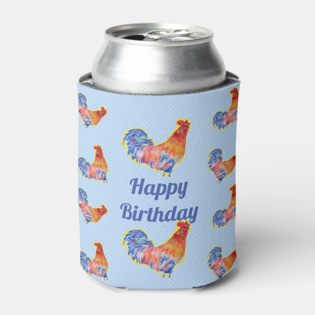 Enfriador De Latas Pollos Rooster Mens Feliz cumpleaños (Lata Anverso)