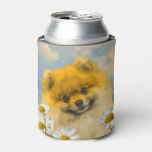 Enfriador De Latas Pomerania en pintura de Daisies - Arte de perro or
