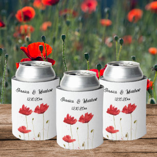 Enfriador De Latas Poppies Poppy Red floral Watercolor Bodas