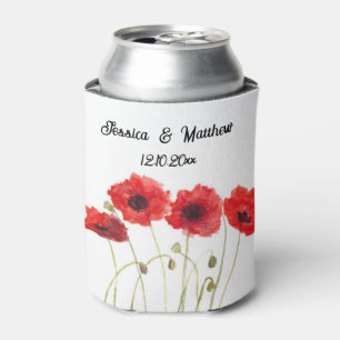 Enfriador De Latas Poppies Poppy Red floral Watercolor Bodas