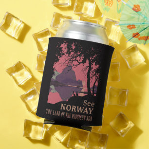 Enfriador De Latas Póster Minimalista de Atardecer en Noruega - Fiord