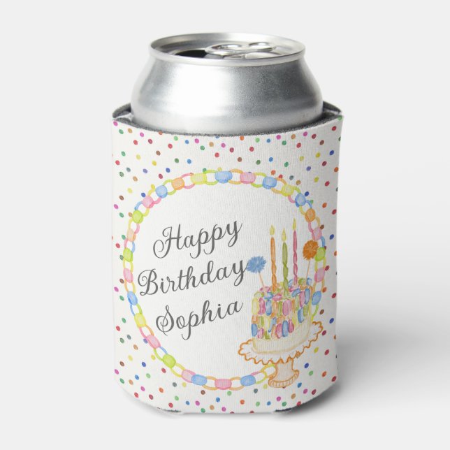 Enfriador De Latas Postre de Cumpleaños con Confeti (Lata Anverso)