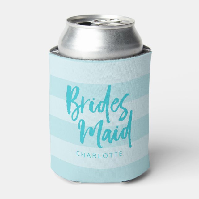 Enfriador De Latas Preppy Bridesmaid Name Blue Strips (Lata Anverso)