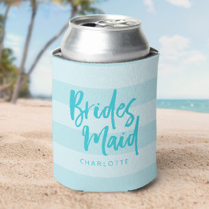 Enfriador De Latas Preppy Bridesmaid Name Blue Strips