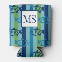 Preppy Coastal Fish Green Blue Stripe