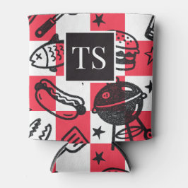 Enfriador De Latas Preppy Dad Grilling Pattern – BBQ Doodles (Check)