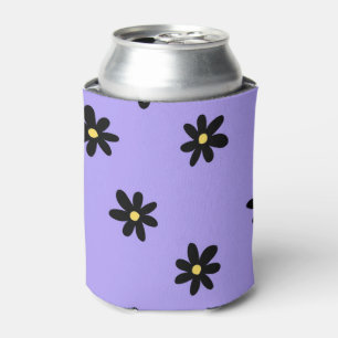 Enfriador De Latas Preppy Purple Black Floral Simple Flower Pattern