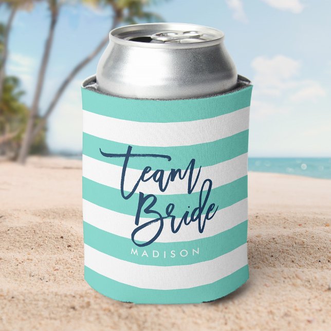 Enfriador De Latas Preppy Turquesa y franjas blancas Equipo azul Brig (Subido por el creador)
