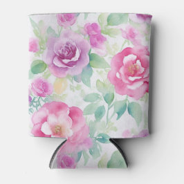 Enfriador De Latas Pretty Pink and Purple Floral Pattern
