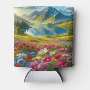Enfriador De Latas Primavera colorida/lago floral de montaña