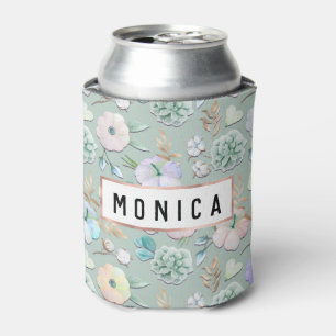Enfriador De Latas Primavera verano Mint Green Gold Lalia Floral rosa