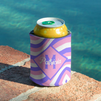 Enfriador De Latas Psicodélico rosa y púrpura groovy con monograma de