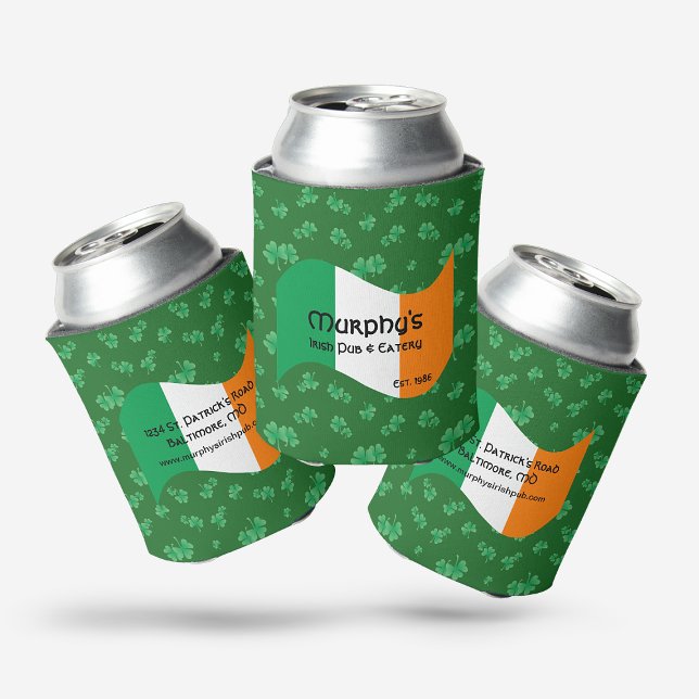 Enfriador De Latas Pub y Eatery personalizados Shamrock con bandera i (Personalized Pub & Eatery Irish Flag Shamrocks Can Cooler)