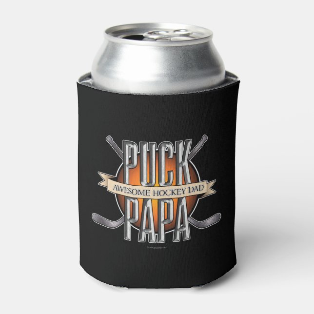 Enfriador De Latas Puck Papa (padre de hockey) (Lata Anverso)